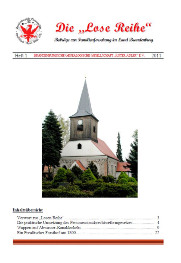 Die Lose Reihe, Heft 1 - Beiträge zur Familienforschung im Land Brandenburg